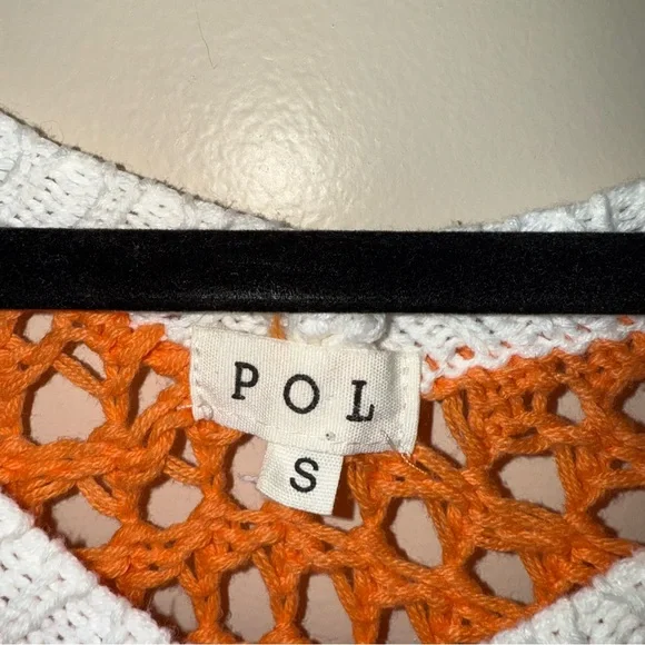 POL Dreamsicle Open Weave Crochet Peace Sign Sweater Size Small - Picture 6 of 14